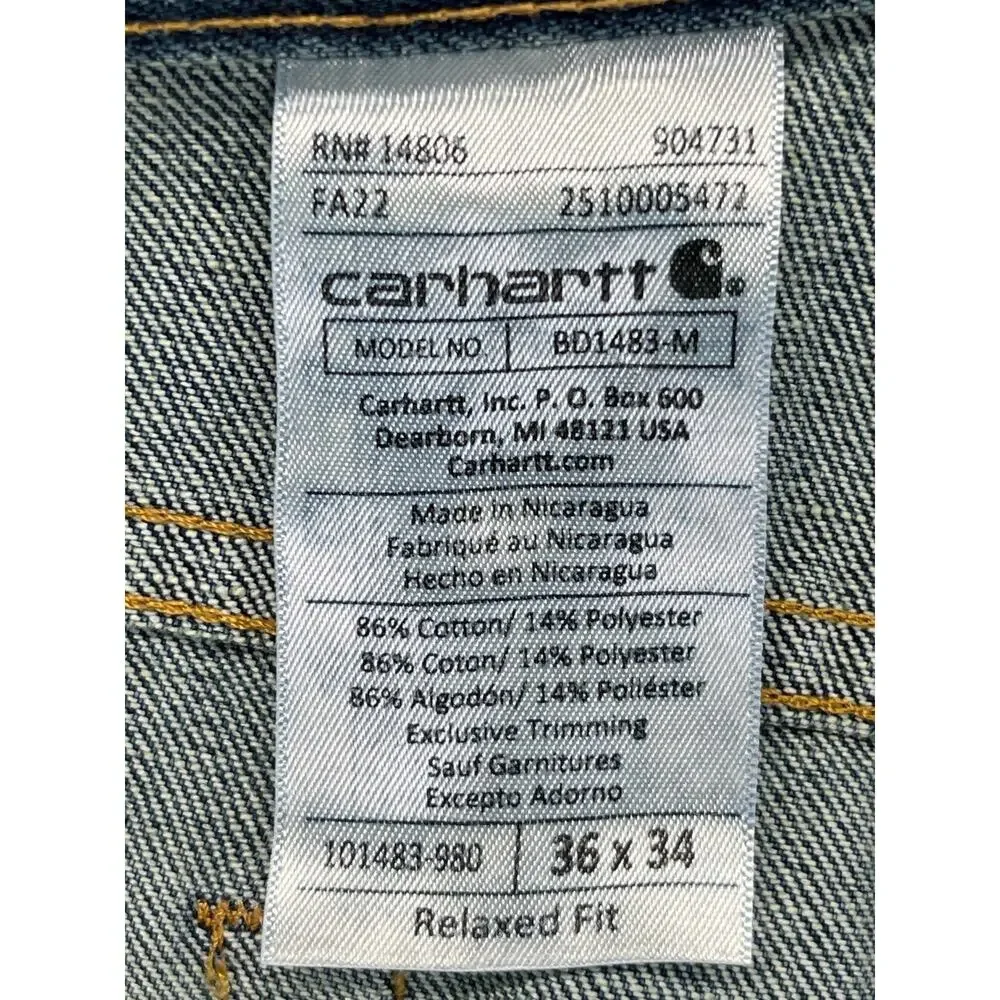 Carhartt Relaxed Fit Men’s Jeans 36x34 Dark Wash Durable Workwear Denim
